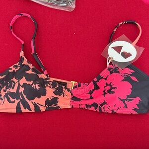 Floral Pink and Black Bikini Top